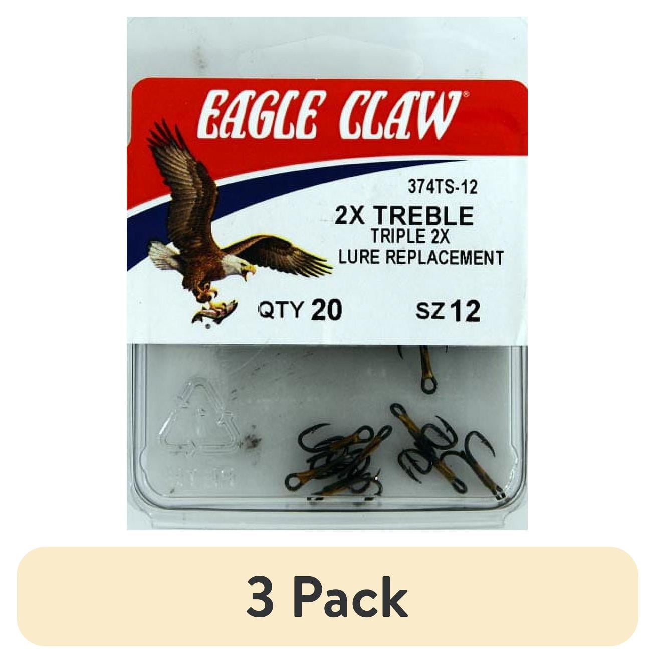 (3 pack) Eagle Claw 374TSH-12 2X Treble Hook, Bronze, Size 12, 20 Pack