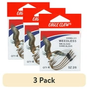 3 pack Eagle Claw 449WAH-2/0 Weedless Baitholder 2-Slice Non-Offset Hook, Bronze 2/0