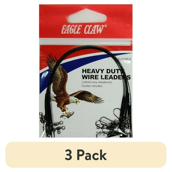 (3 pack) Eagle Claw 6" 20 lb. Heavy Duty Wire Leader, Black, 6 Pack