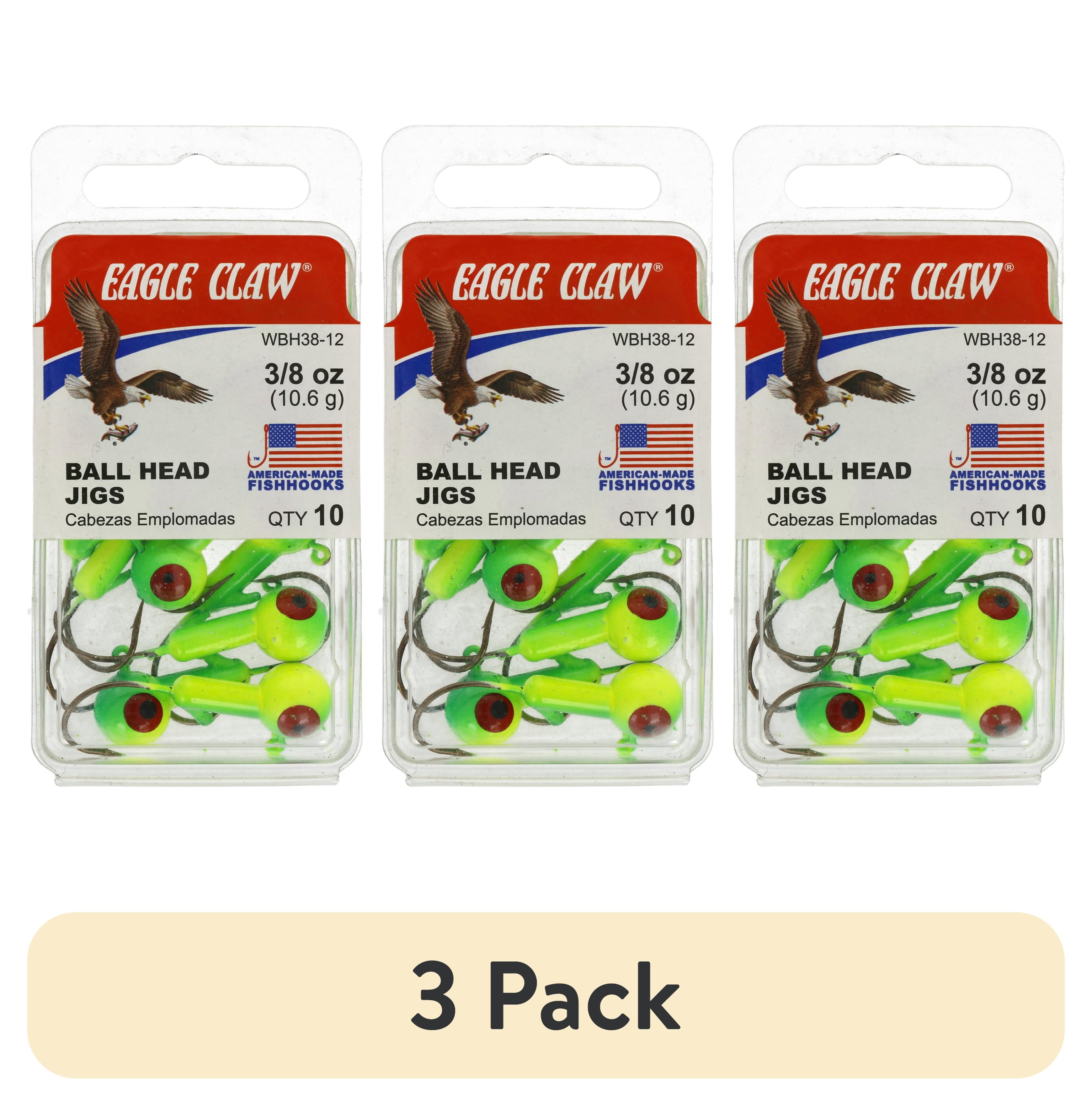 (3 pack) Eagle Claw Ball Head Fishing Jig, Lime & Chartreuse with Bronze Hook, 3/8 oz., 10 Count
