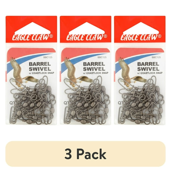 (3 pack) Eagle Claw Barrel Swivel with Coastlock, Black, Size 5, 12 Pack