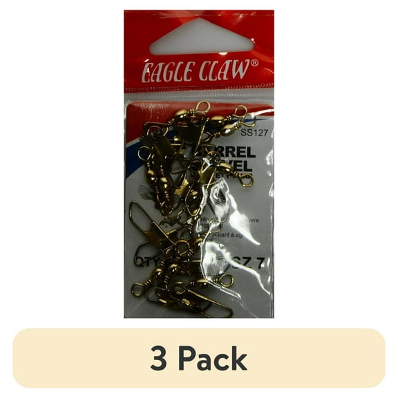 (3 pack) Eagle Claw Barrel Swivel with Safety Snap, Brass, Size 7