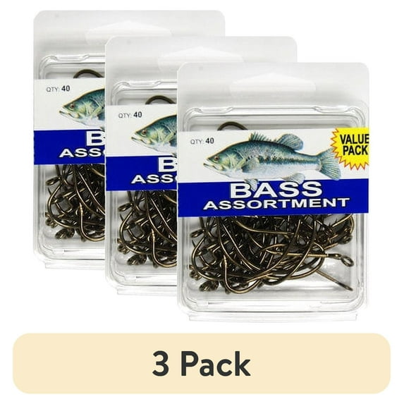 (3 pack) Eagle Claw Freshwater Bass Fishing Hooks Assortment Clam, 40 Piece