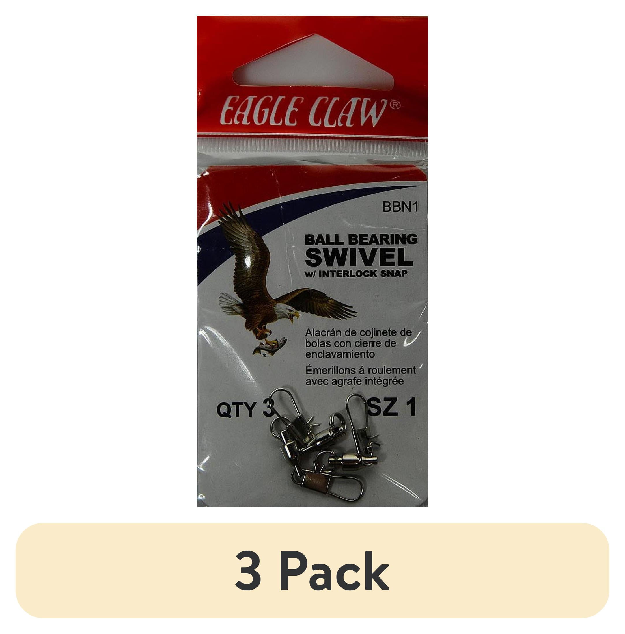 (3 pack) Eagle Claw Fishing, BBN1 Ball Bearing Interlock Swivel, Nickel, Size 1