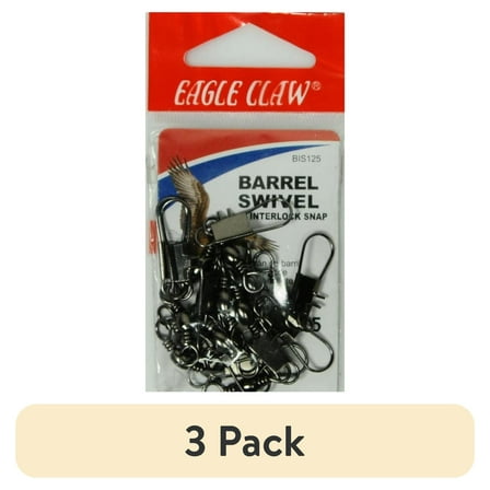 (3 pack) Eagle Claw Fishing, BIS125 Barrel Swivel with Interlock Snap, Size 5