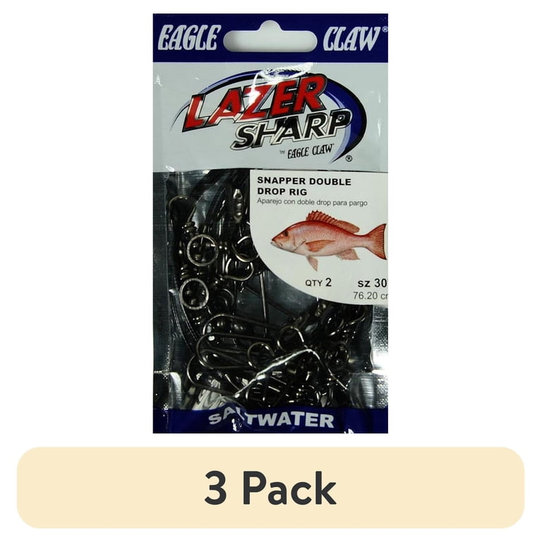 (3 pack) Eagle Claw Lazer Sharp 30" Snapper Double Drop Drum Fishing Rig,  Black, 2 Pack