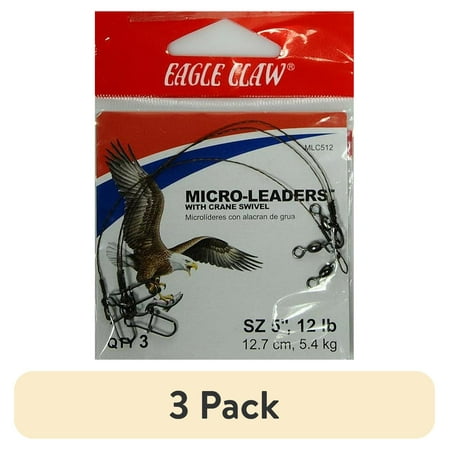 (3 pack) Eagle Claw Micro Leader with Crane Swivel, 5", 12 lb
