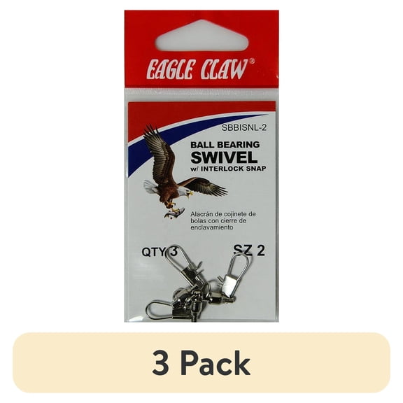 (3 pack) Eagle Claw Nickel Bearing Swivel with Interlock Snap, Size 2
