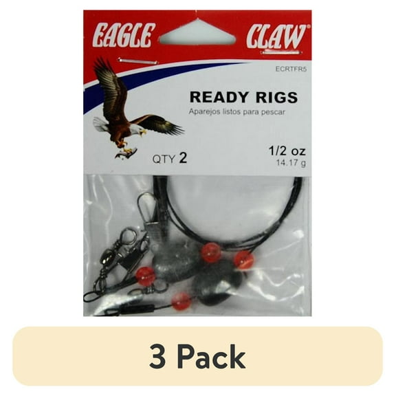 (3 pack) Eagle Claw Ready Rig, Black, 1/2 oz. Sinker
