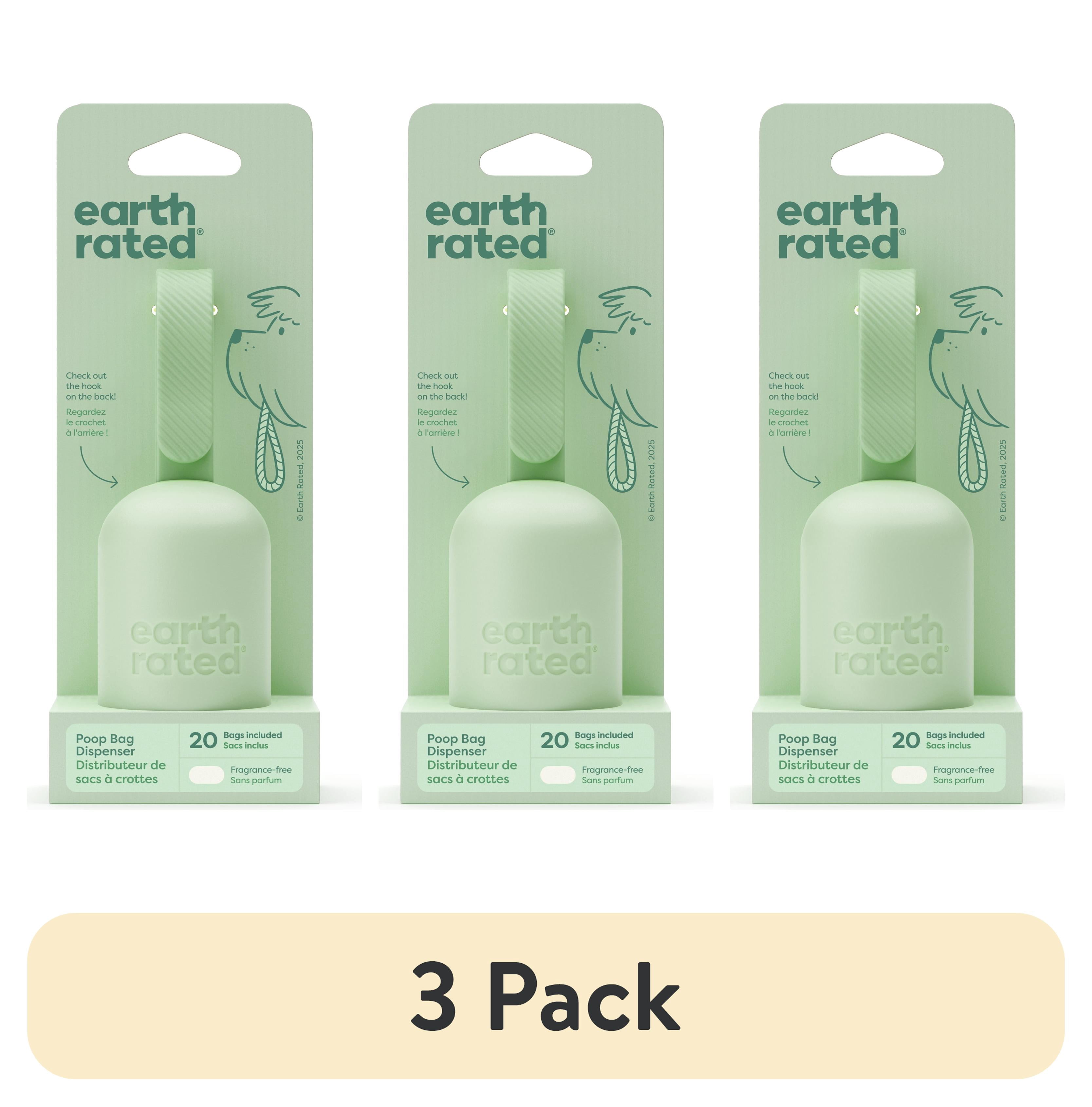 (3 pack) Earth Rated Dog Poop Bag Dispenser with Unscented Bags, 20 Count