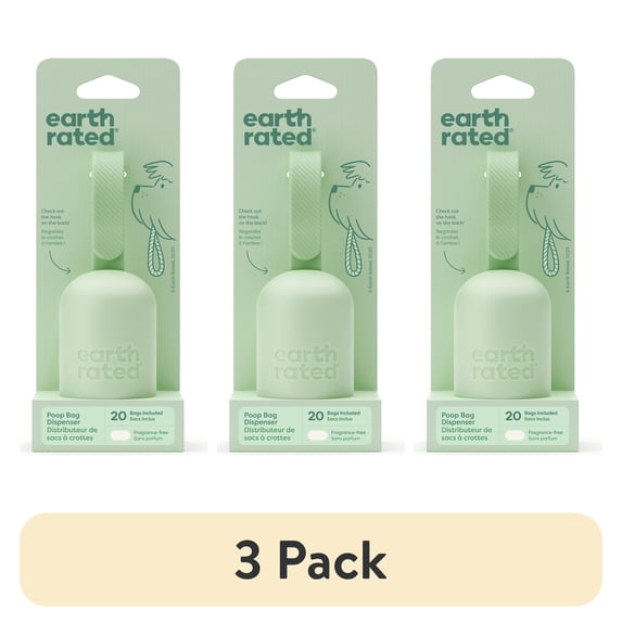 (3 pack) Earth Rated Dog Poop Bag Dispenser with Unscented Bags, 20 Count