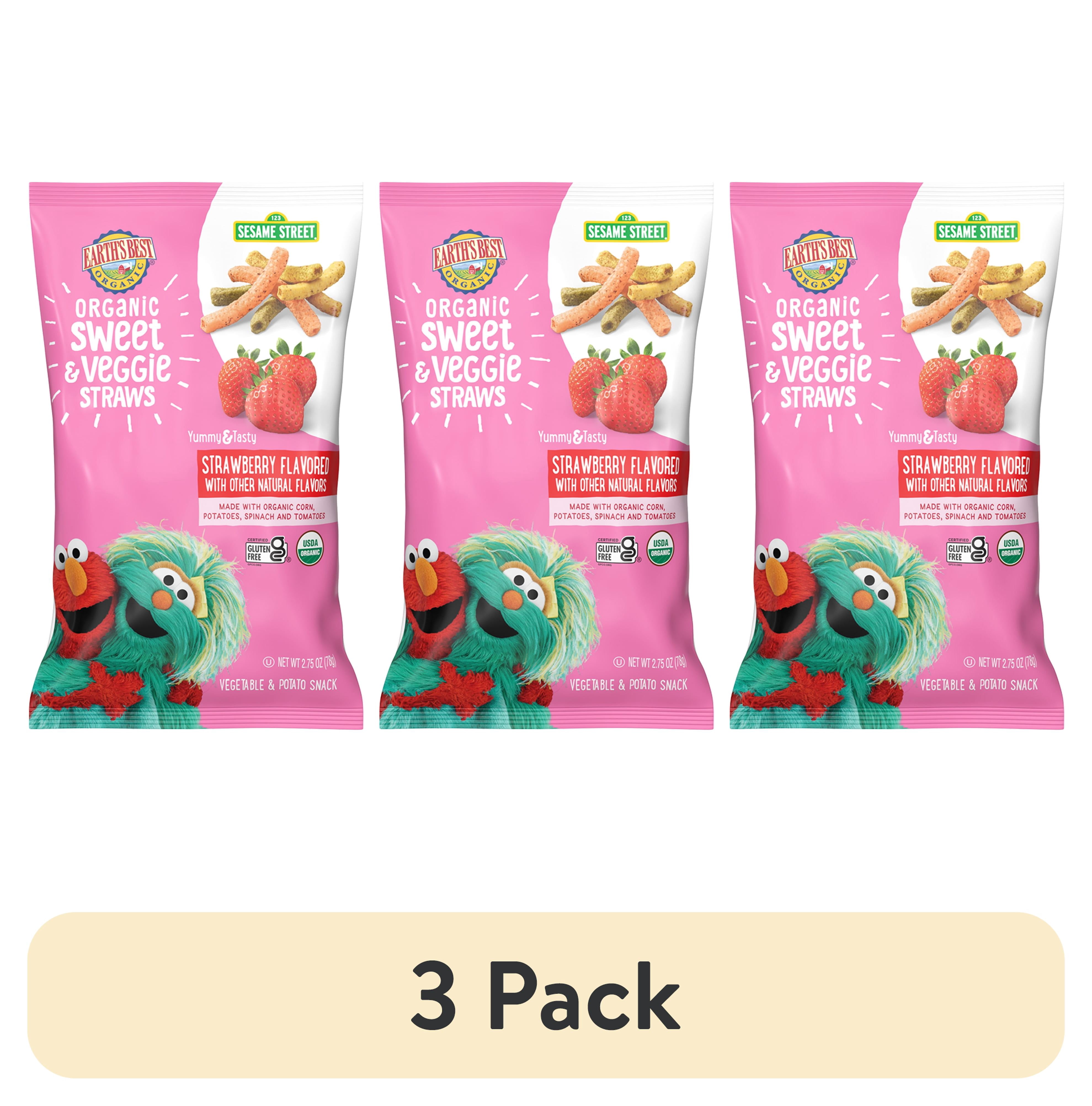 (3 pack) Earth's Best Organic Baby Toddler Snack Strawberry Sweet & Veggie Straws, 2.75 oz Bag