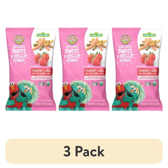 (3 pack) Earth's Best Organic Baby Toddler Snack Strawberry Sweet & Veggie Straws, 2.75 oz Bag