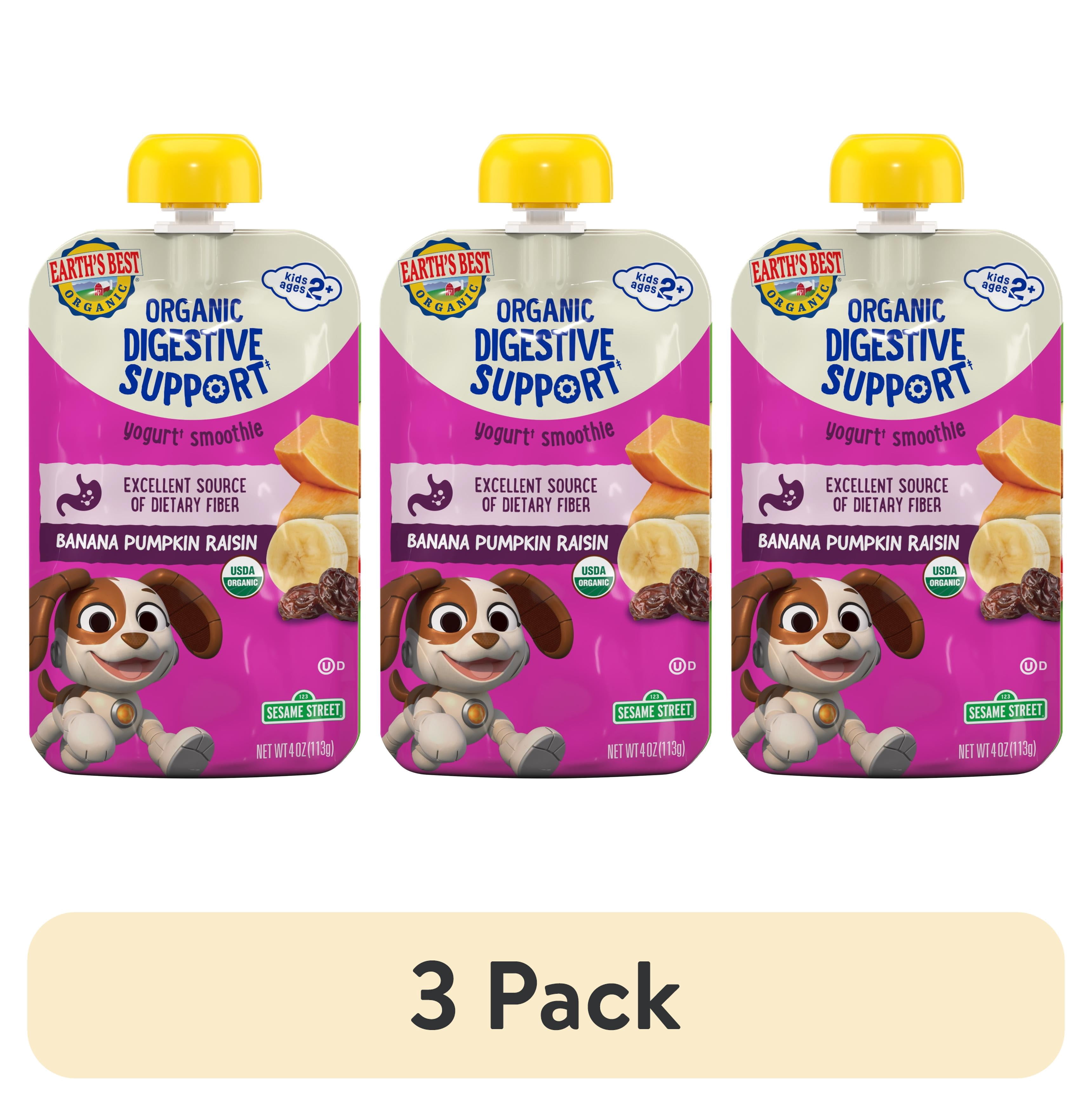 (3 pack) Earth's Best Organic Digestive Support Toddler Food, Banana Pumpkin Raisin Smoothie, 4 oz Pouch