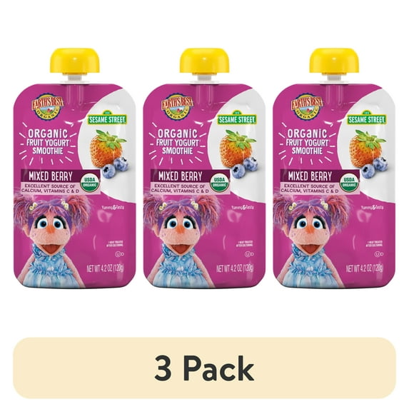 (3 pack) Earth's Best Organic Fruit Yogurt Smoothie Toddler Food, Mixed Berry, 4.2 oz Pouch