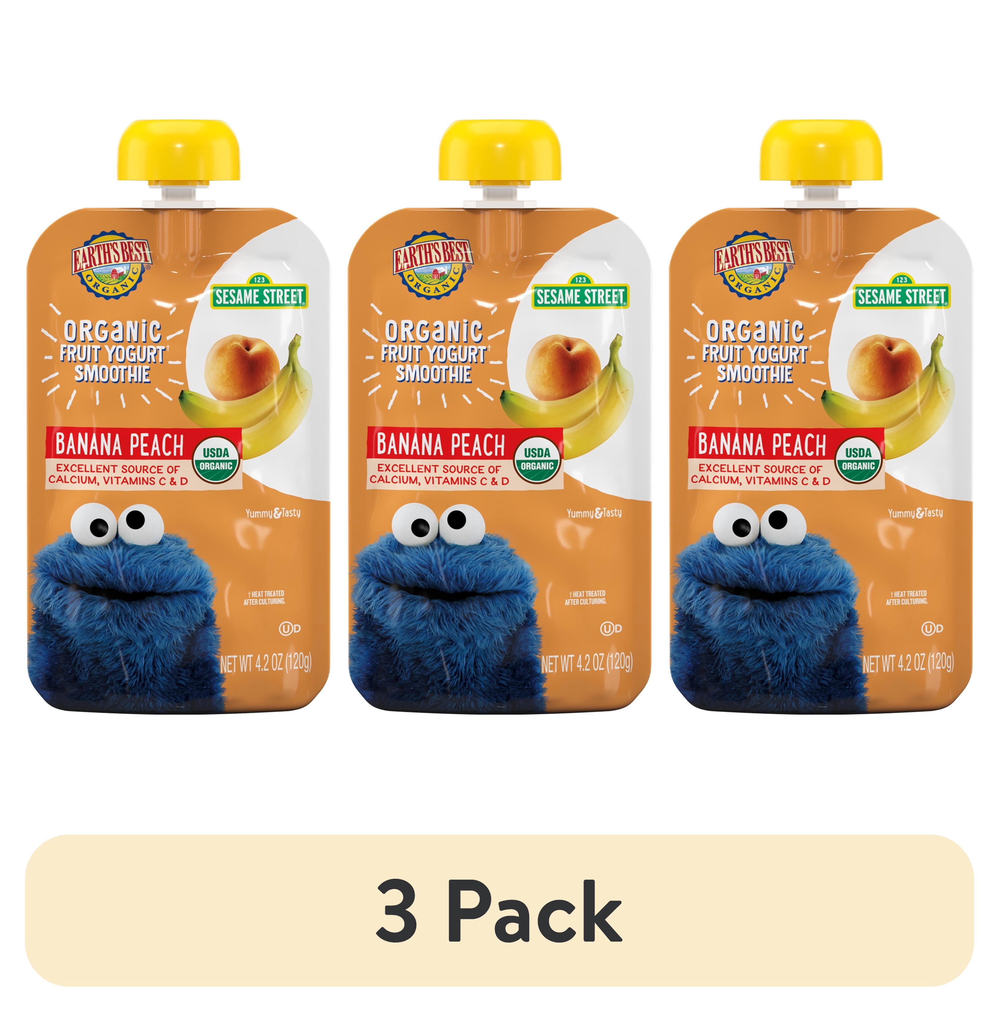 (3 pack) Earth's Best Organic Fruit Yogurt Smoothie Toddler Food, Peach Banana, 4.2 oz Pouch