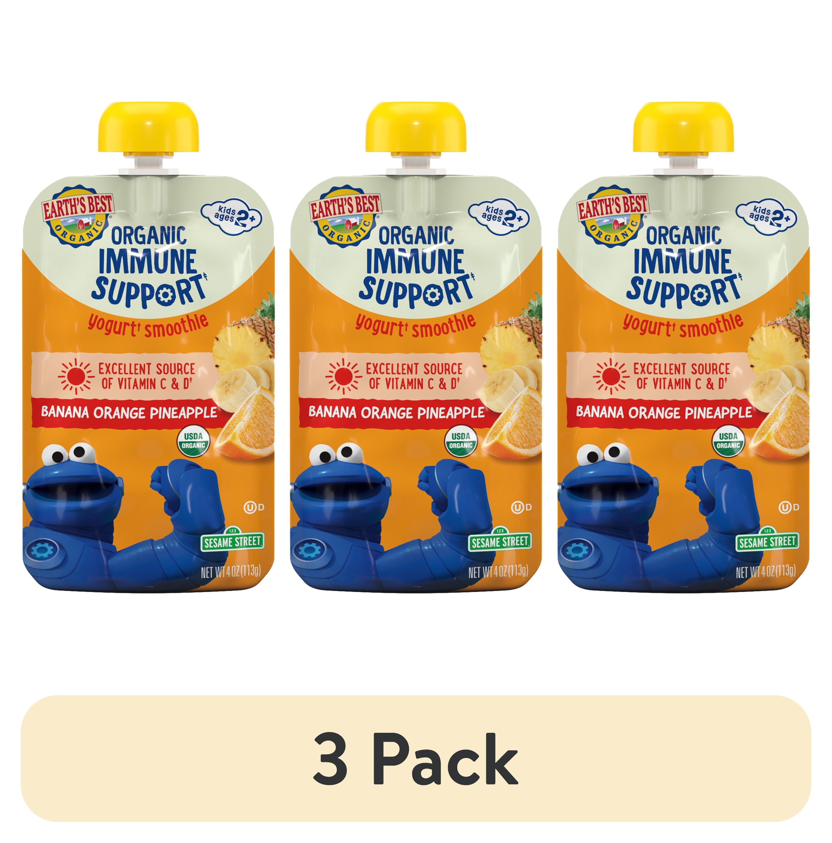 (3 pack) Earth's Best Organic Immune Support Toddler Food, Banana Orange Pineapple Smoothie, 4 oz Pouch