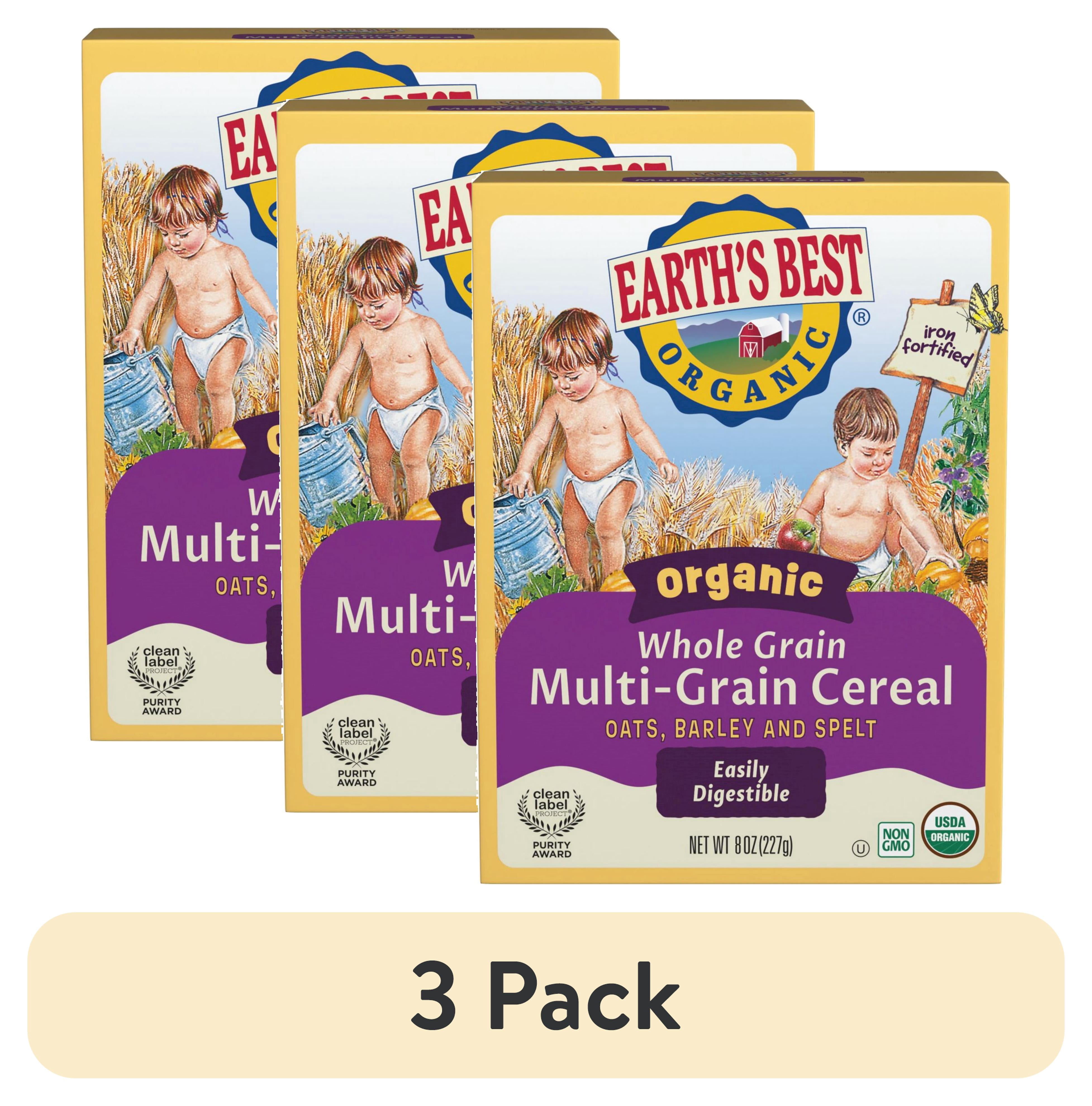 (3 pack) Earth's Best Organic Multi-Grain Baby Infant Cereal 4+ Months, Whole Grain Oats Spelt Barley, Clean Label, Non-GMO, Iron Fortified, 8 oz Box