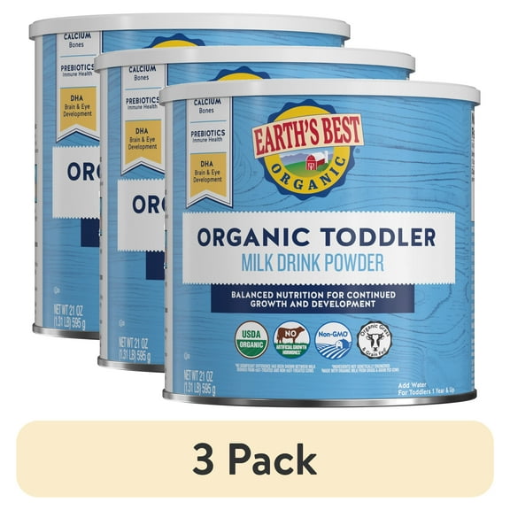 (3 pack) Earth's Best Organic Milk Drink Powder Toddler Formula with Iron - DHA, 21 oz Canister
