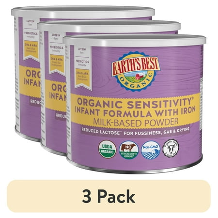 (3 pack) Earth's Best Organic Sensitivity Powder Baby Formula with Iron DHA & ARA, 21 oz Canister