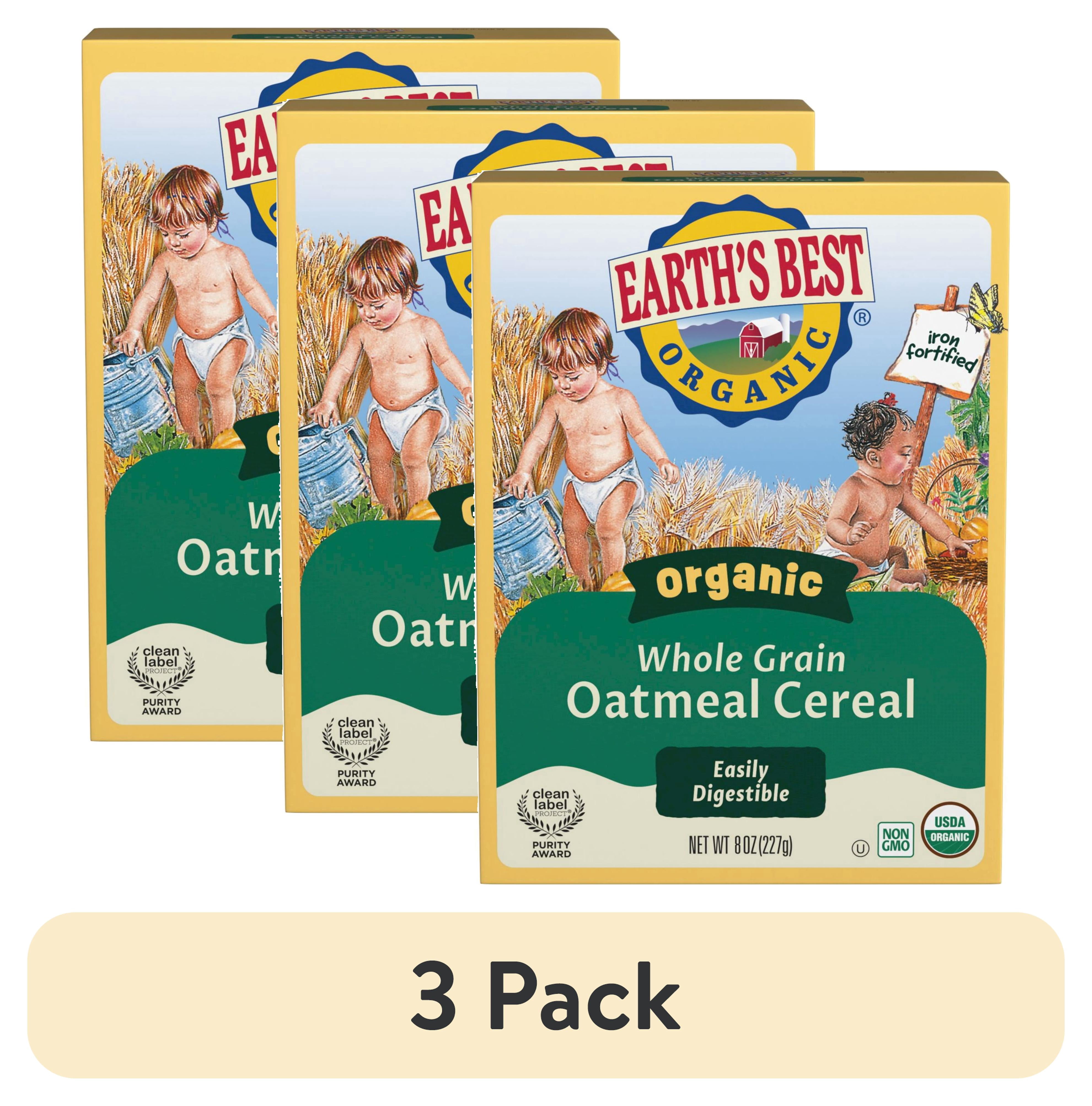 (3 pack) Earth's Best Organic Whole Grain Oatmeal Baby Infant Cereal 4+ Months, Clean Label , Non-GMO, Iron Fortified, 8 oz Box