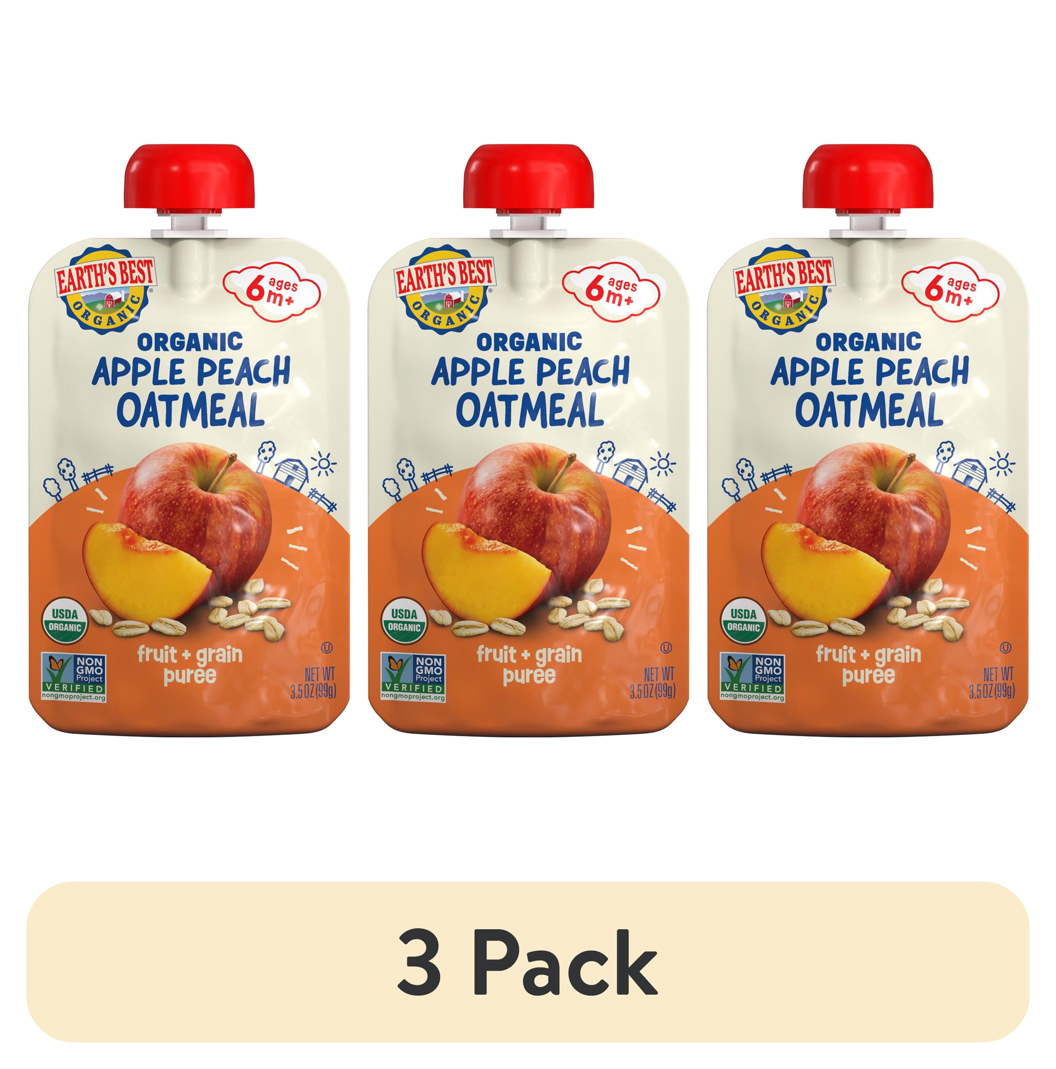 (3 pack) Earth's Best Organic Stage 2 Baby Food, Apple Peach Oatmeal, 3.5 oz Pouch