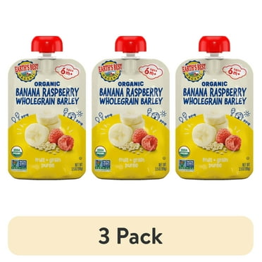(3 pack) Earth's Best Organic Stage 2 Baby Food, Banana Raspberry Barley Fruit & Grain Puree, 3.5 oz Pouch