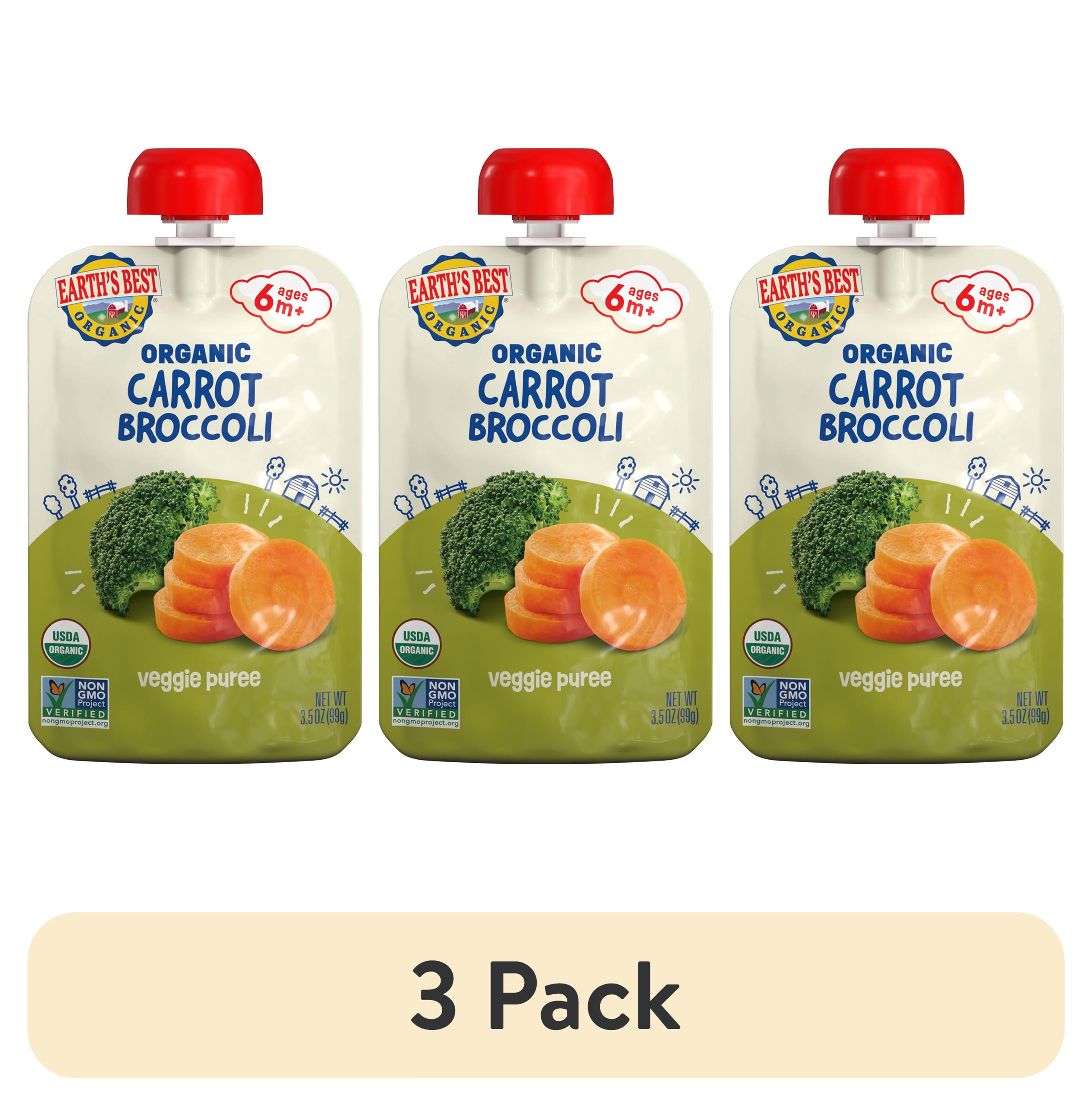 (3 pack) Earth's Best Organic Stage 2 Baby Food, Carrots Broccoli Veggie Puree, 3.5 oz Pouch