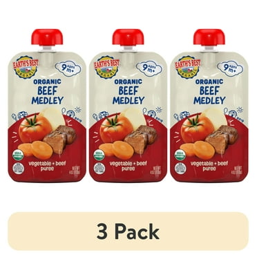 (3 pack) Earth's Best Organic Stage 3 Baby Food, Beef Medley Protein & Veggie Puree, 4 oz Pouch