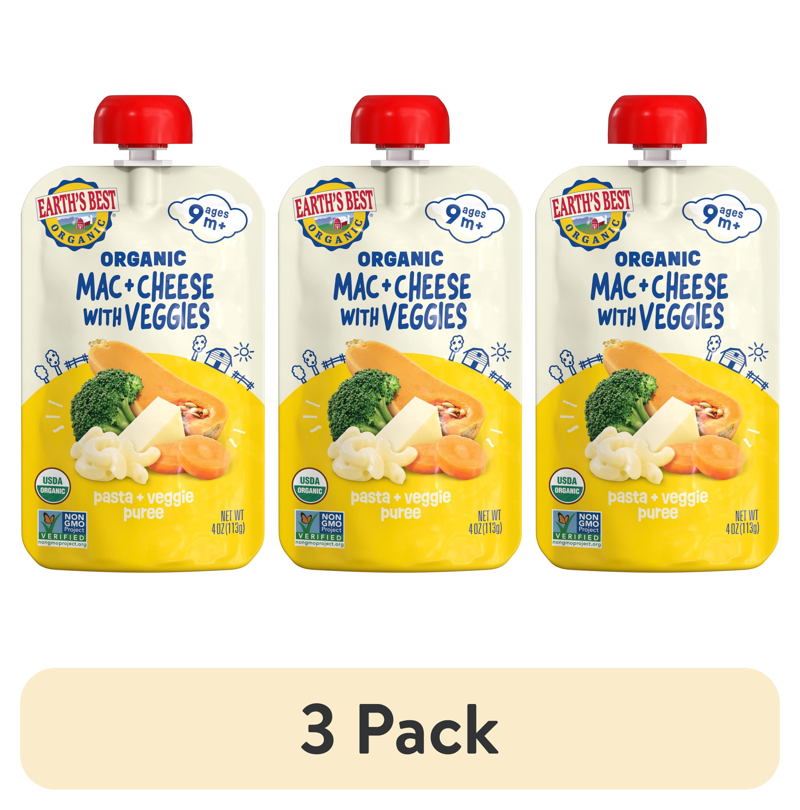 (3 pack) Earth's Best Organic Stage 3 Baby Food, Mac & Cheese with Veggies Pasta & Veggie Puree, 4 oz Pouch