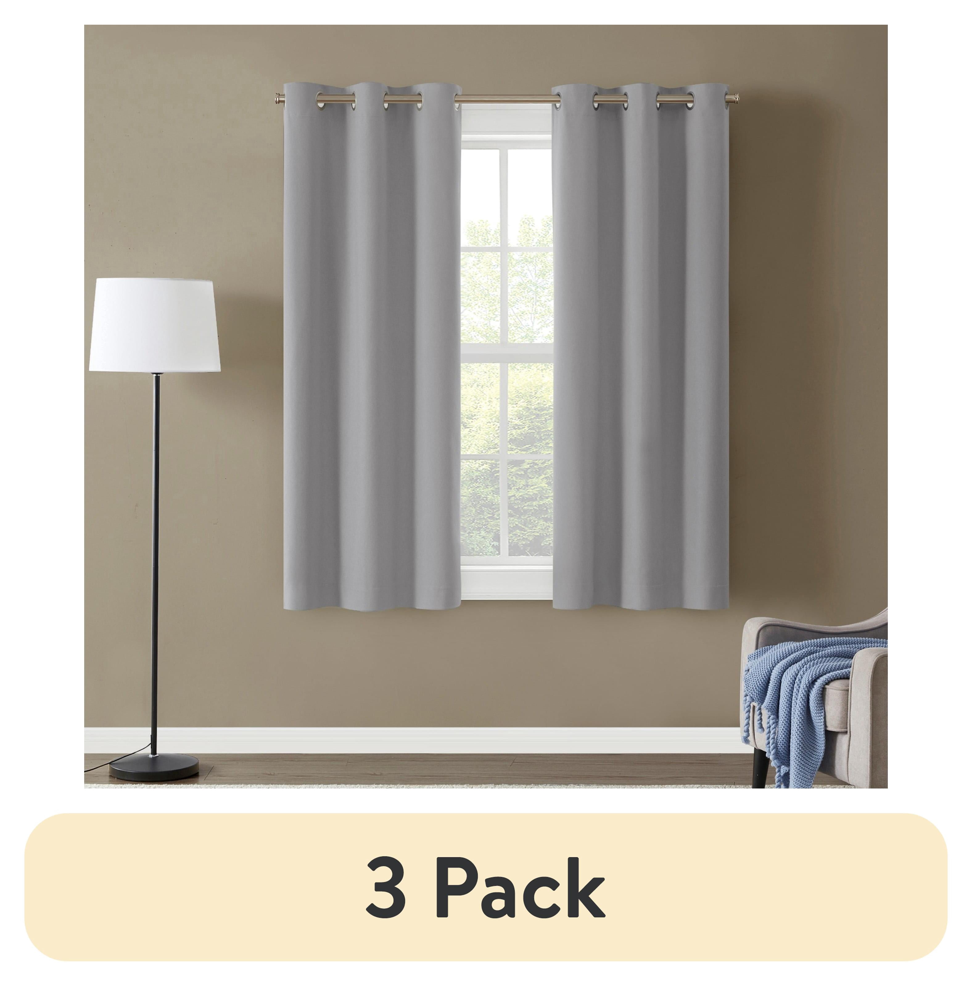 (3 pack) Eclipse Corte Solid Blackout Curtains, Set of 2, 63 Inch Long Blackout Curtains, 37" W x 63" L, Silver