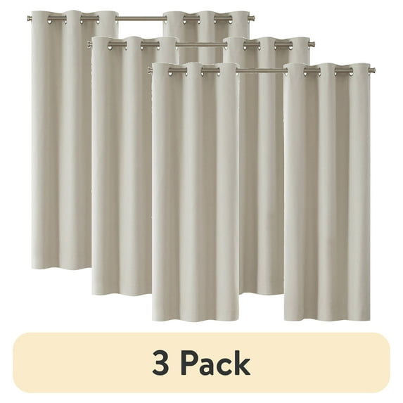 (3 pack) Eclipse Corte Solid Blackout Curtains, Set of 2, 63 Inch Long Blackout Curtains, 37" W x 63" L, Vanilla