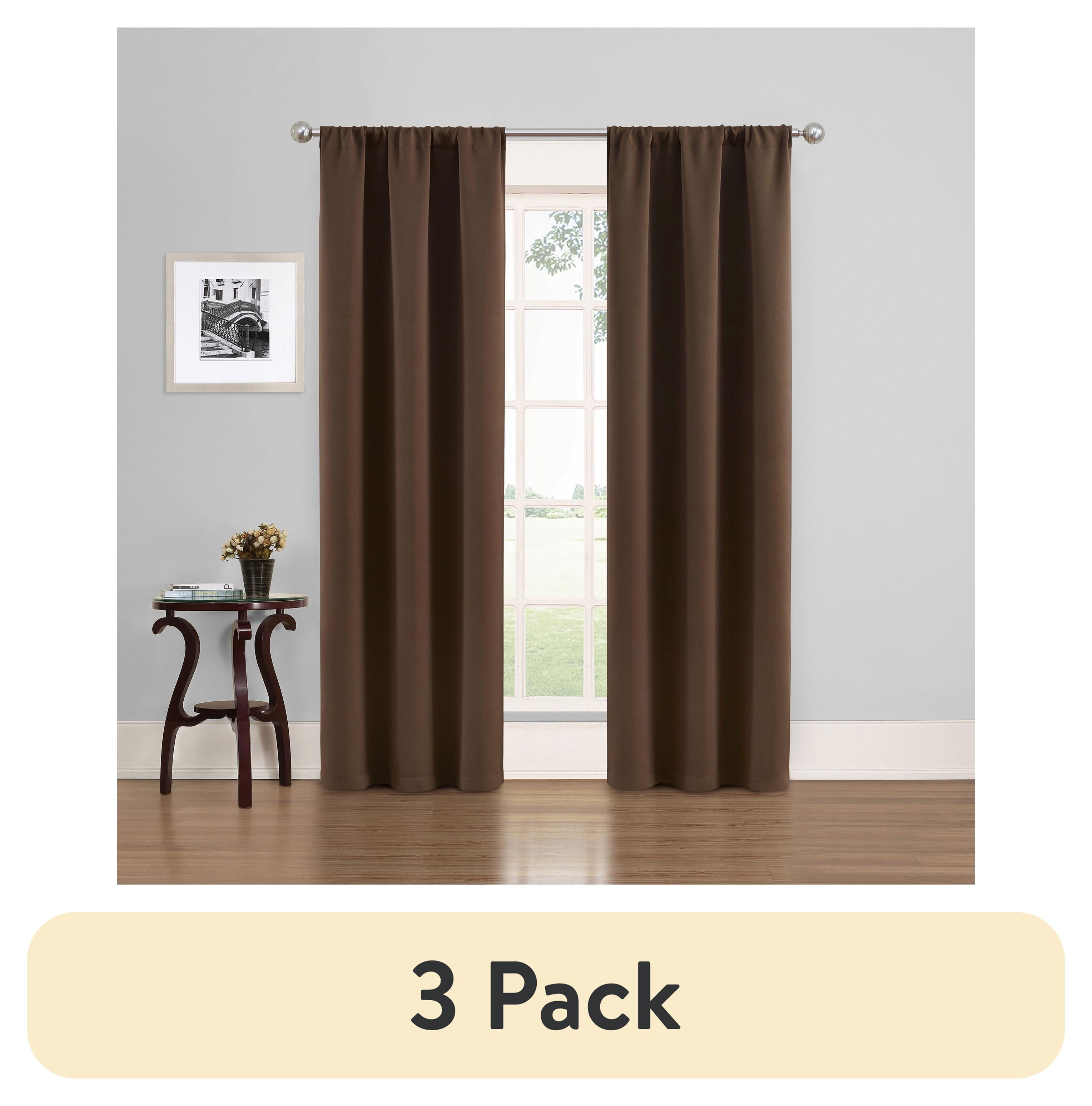 (3 pack) Eclipse Phoenix Blackout Curtain Rod Pocket Panel, Set of 2, Chocolate Brown, 37" W x 84" L