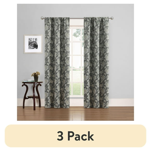 (3 pack) Eclipse Phoenix Blackout Curtain Rod Pocket Panel, Set of 2, Gray, 37" W x 84" L