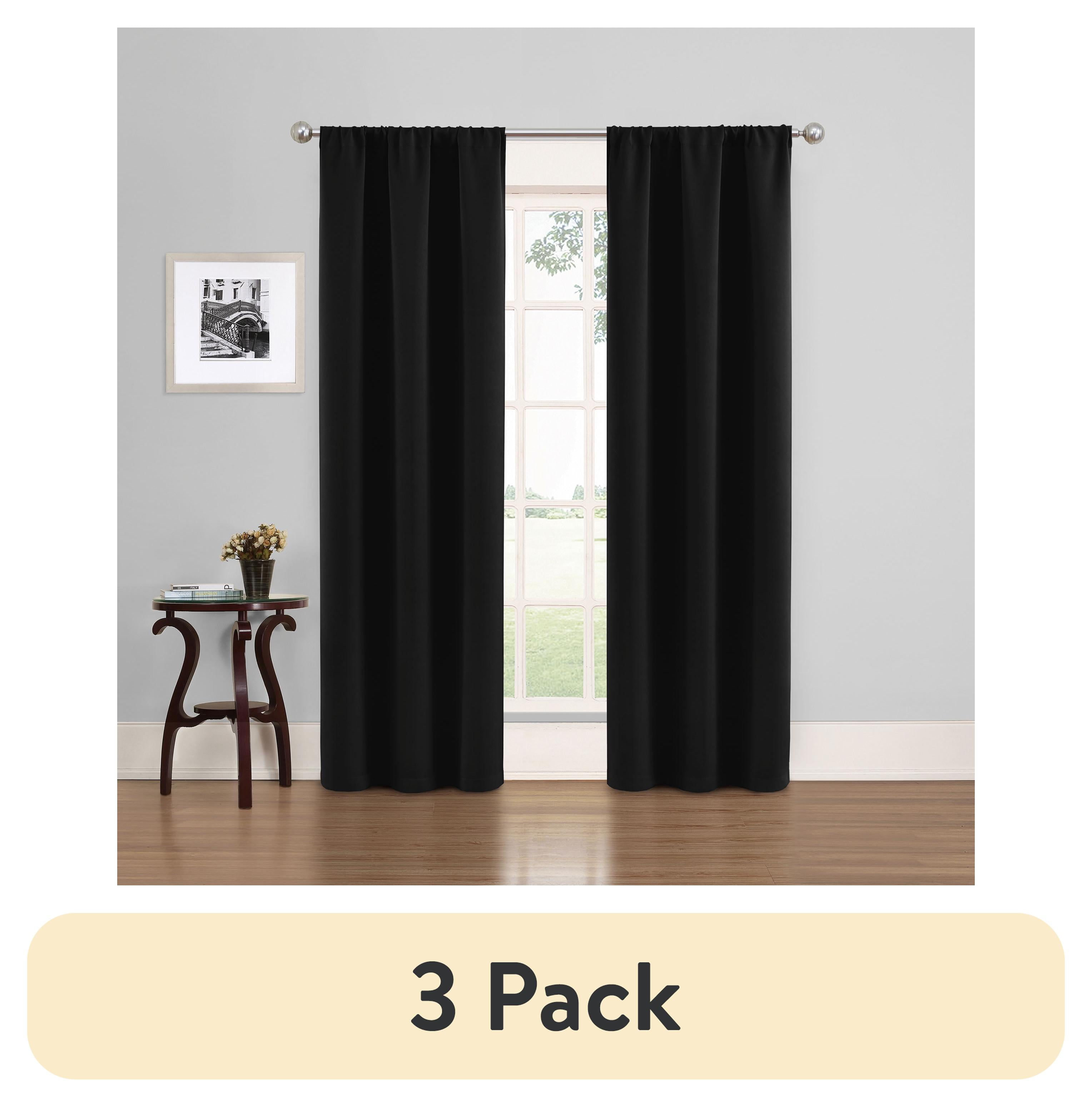 (3 pack) Eclipse Phoenix Solid Color Blackout Rod Pocket Curtain Panel, Set of 2, Black, 37 x 84