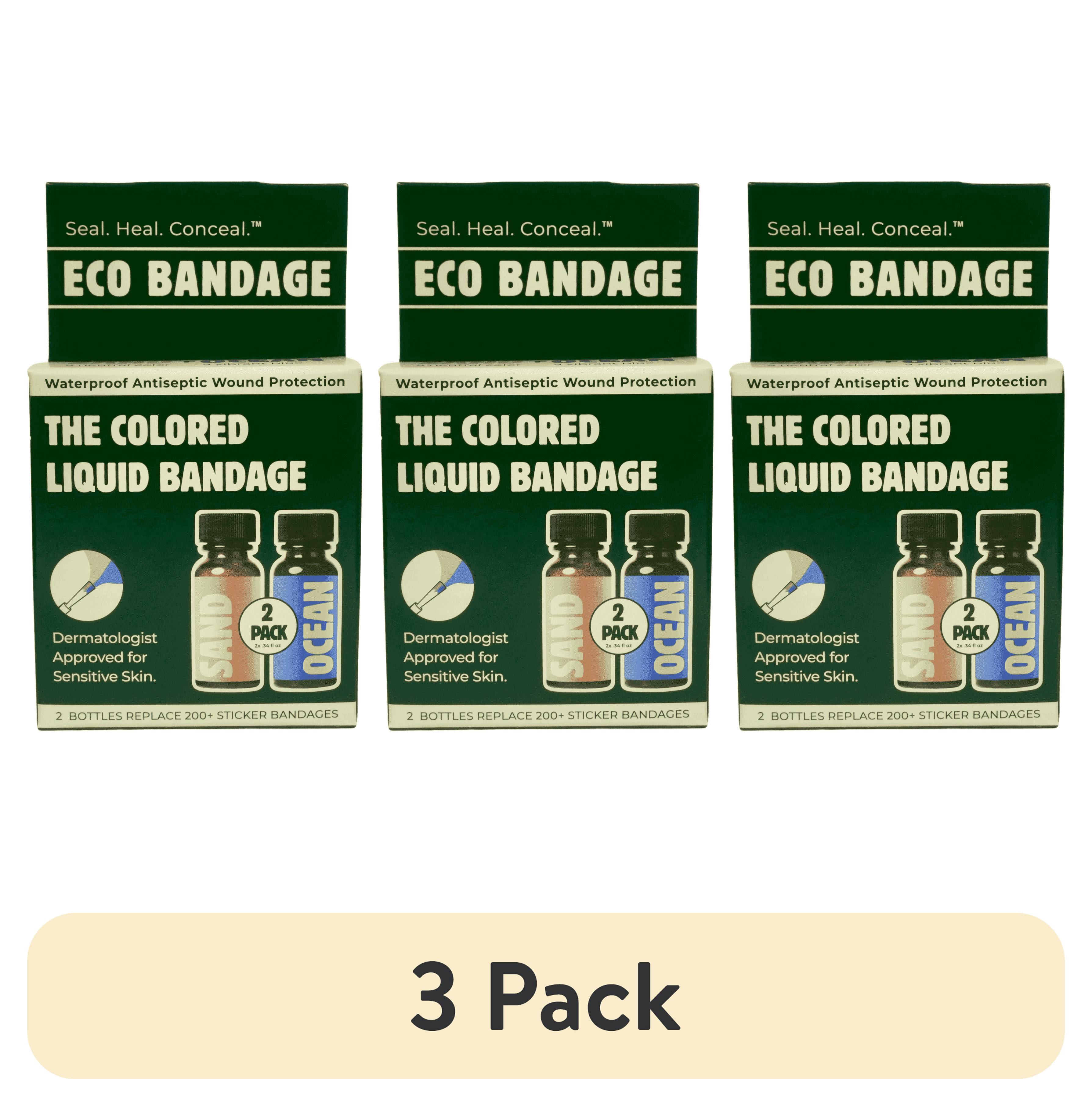 (3 pack) Eco Bandage Liquid Bandage, Skin Tone & Vibrant Blue, 2-Pack, 0.34 fl oz Each