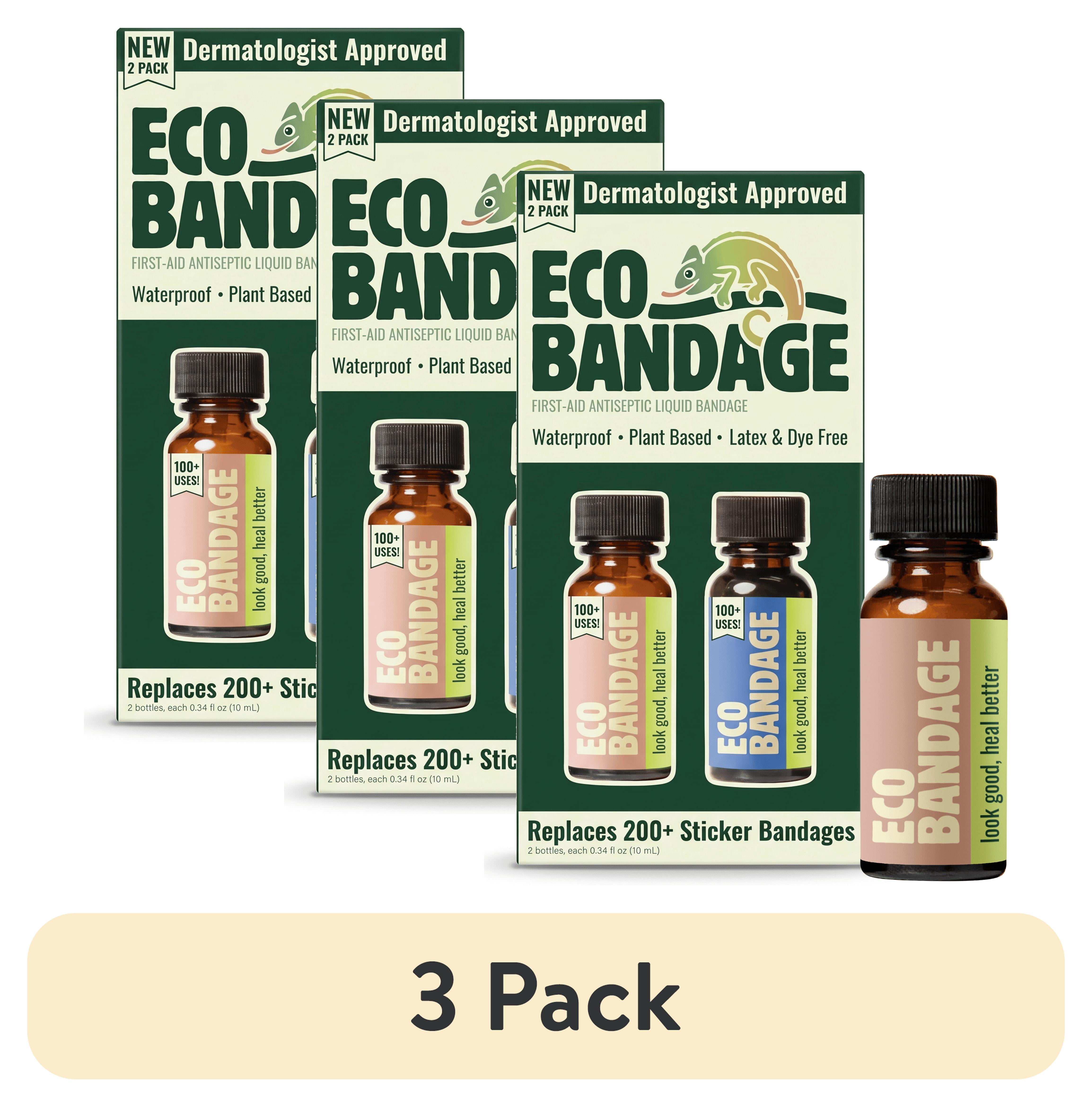(3 pack) Eco Bandage Liquid Bandage, Skin Tone & Vibrant Blue, 2-Pack, 0.34 fl oz Each