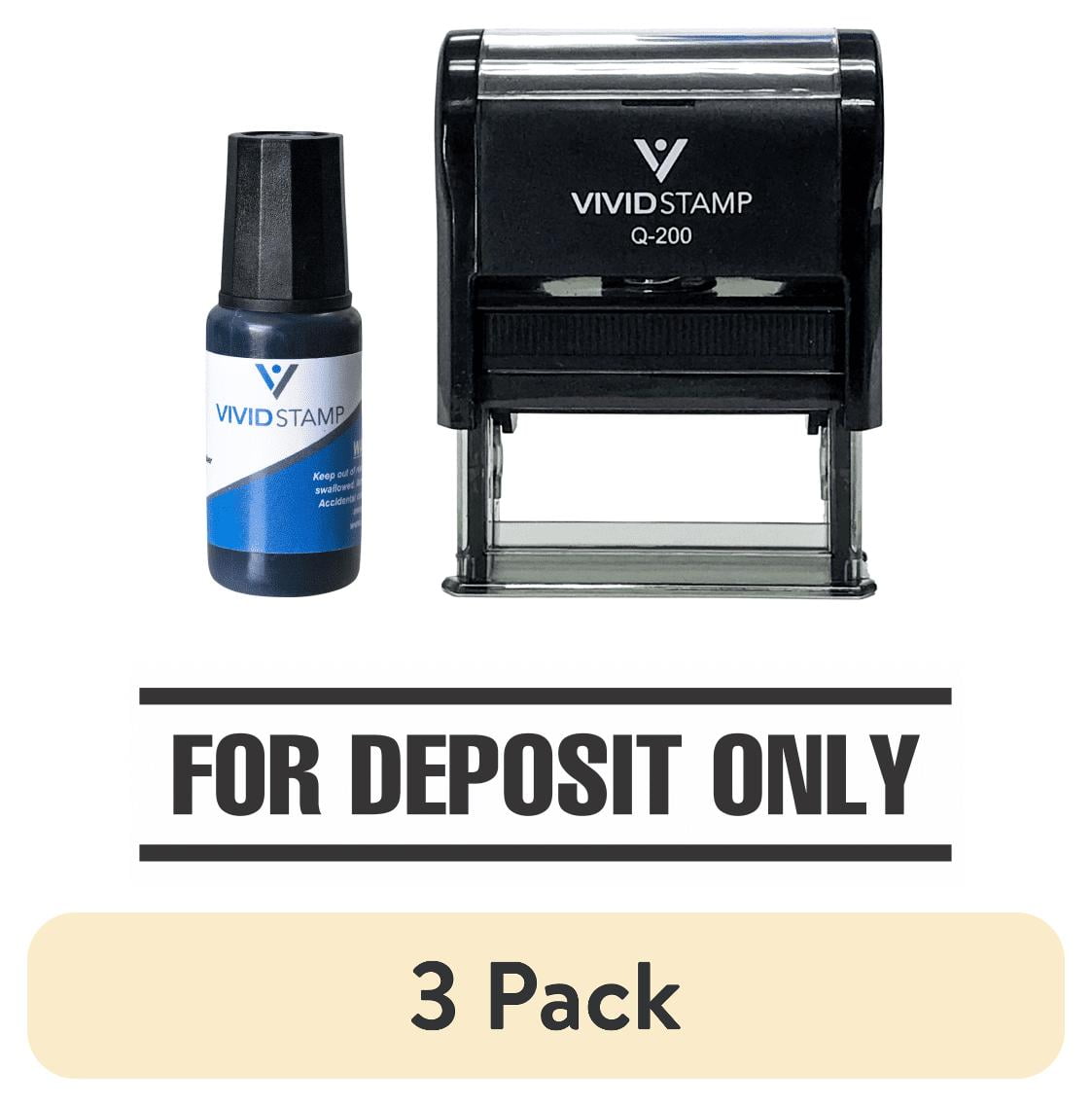 (3 pack) Efficiency and Versatility: Vivid Stamp For Deposit Only Self Inking Rubber Stamp Combo with Refill (Black Ink) - Medium