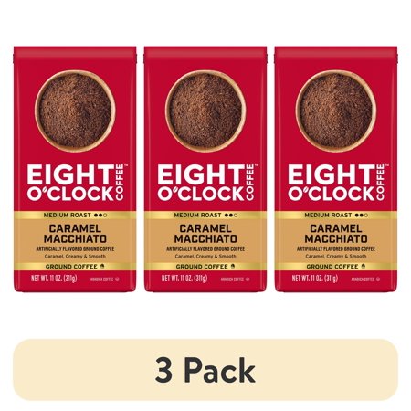 (3 pack) Eight O'Clock Coffee Ground Medium Roast Caramel Macchiato Coffee Arabica 11 oz