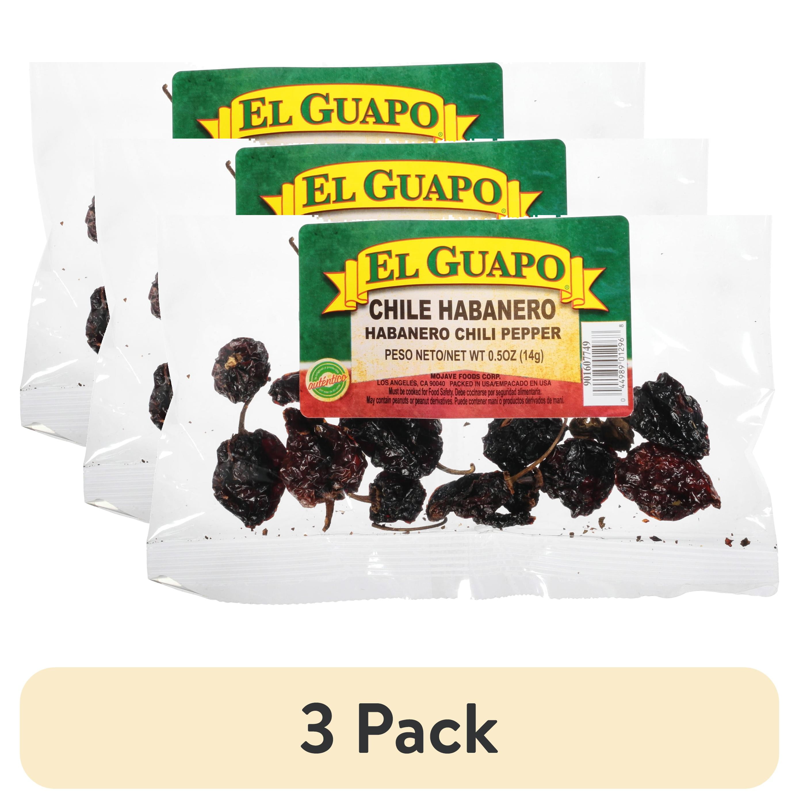 (3 pack) El Guapo No Artificial Flavors Whole Habanero Chili Pods, 0.5 oz Bag