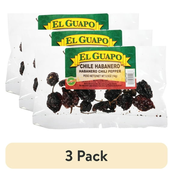 (3 pack) El Guapo No Artificial Flavors Whole Habanero Chili Pods, 0.5 oz Bag