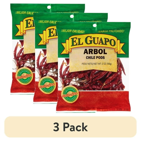 (3 pack) El Guapo Whole Arbol Chili Pods (Chile De Arbol Entero), 2 oz Bag