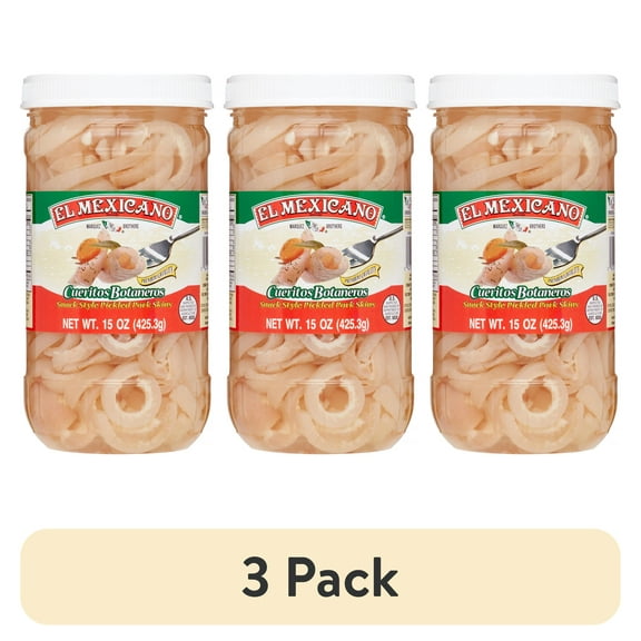 (3 pack) El Mexicano Cueritos Botaneros, Snack Style Pickled Pork Skins, 15 oz Jar