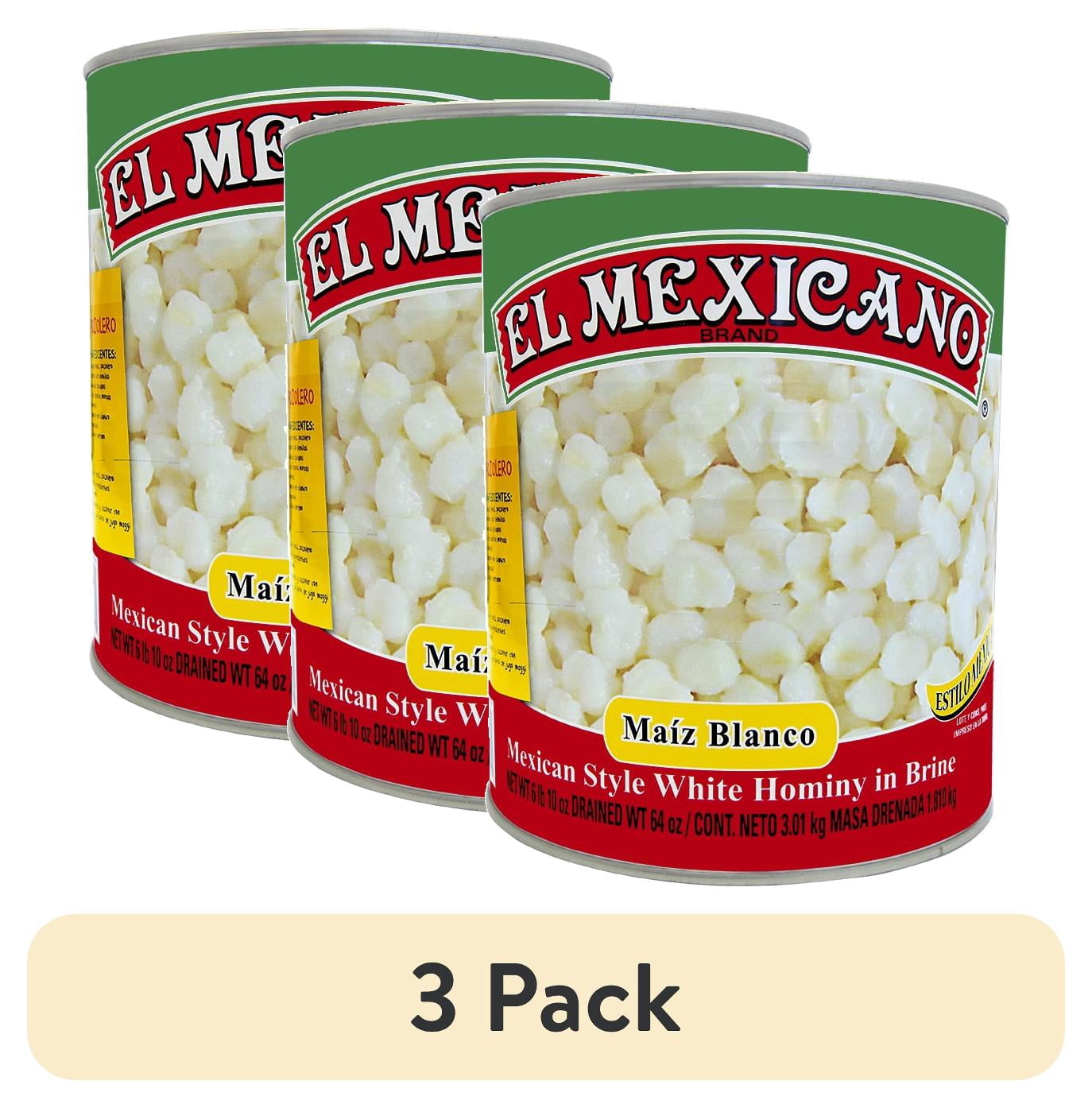 (3 pack) El Mexicano Maiz Blanco, Mexican Style White Hominy, 6 lb Can