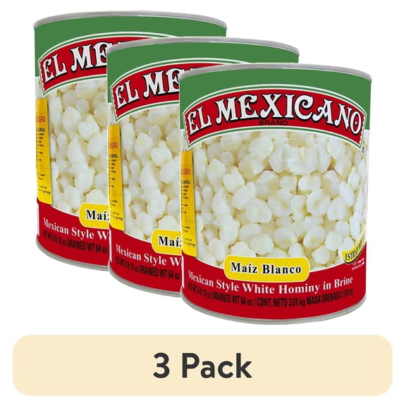 (3 pack) El Mexicano Maiz Blanco, Mexican Style White Hominy, 6 lb Can
