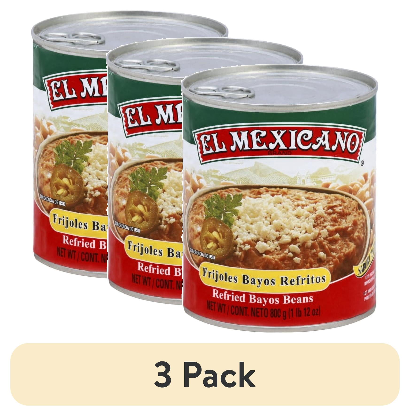 (3 pack) El Mexicano Refried Beans, Frijoles Bayos Refritos, 28 oz Can