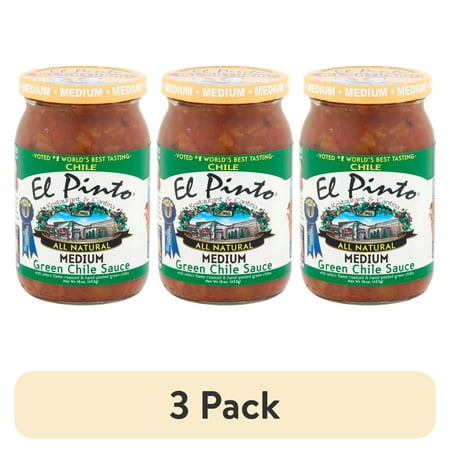 (3 pack) El Pinto Medium Green Chile Sauce, 16 oz