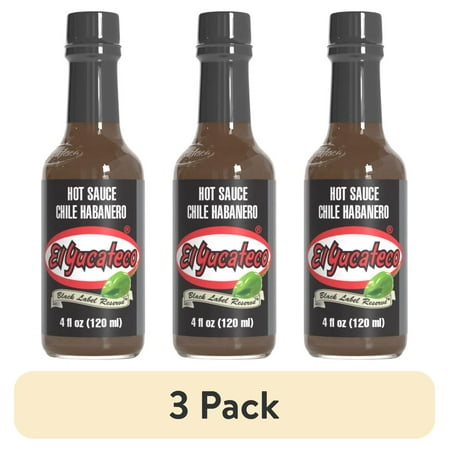 (3 pack) El Yucateco Black Label Reserve Chile Habanero Hot Sauce, 4 oz, No Allergens Contained