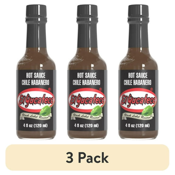 (3 pack) El Yucateco Black Label Reserve Chile Habanero Hot Sauce, 4 oz, No Allergens Contained