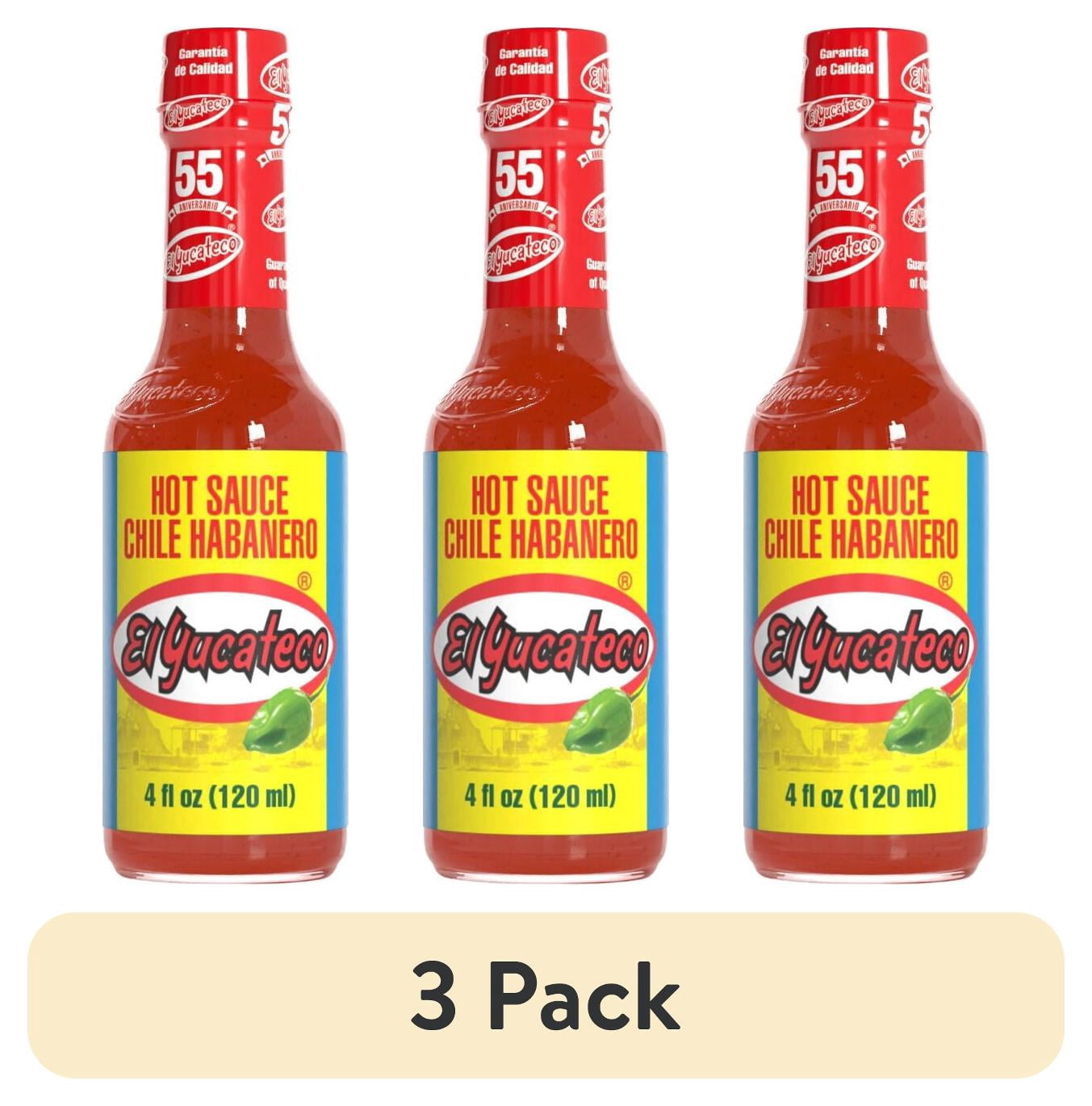 (3 pack) El Yucateco Habanero Red Hot Sauce, 4 fl oz, Allergens Not Contained